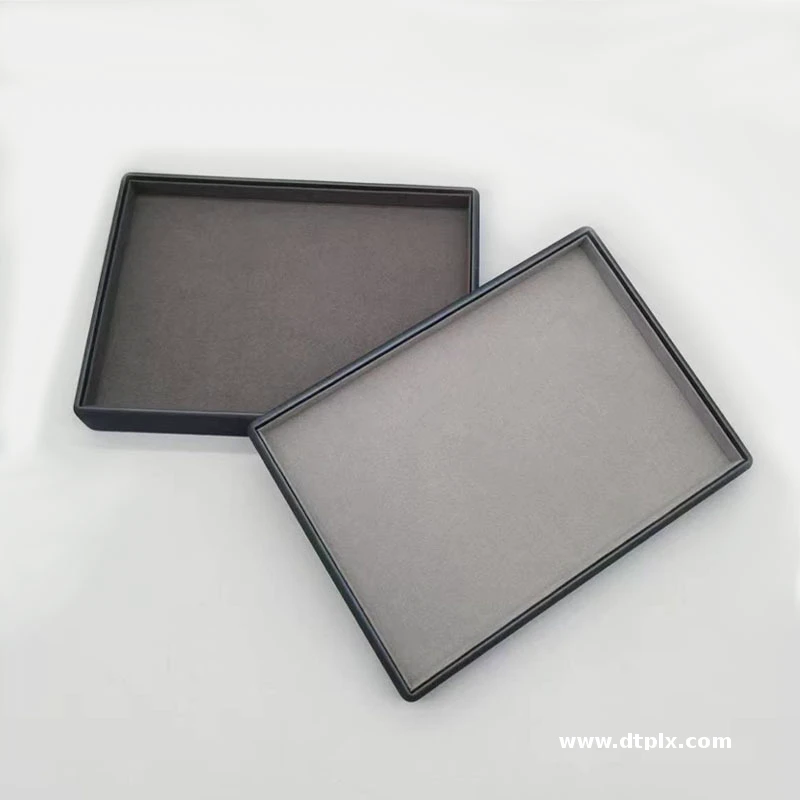 Luxury Dark Blue PU Leather and Gray Microfiber Lining Jewelry Tray Organizer Display for Necklaces Rings Earrings Bangles