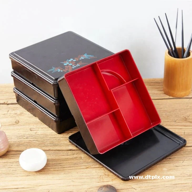 Food Grade Wooden Grain Plastic Compartment Sushi Containers Japanese Style Restaurant Bento Box Jubako