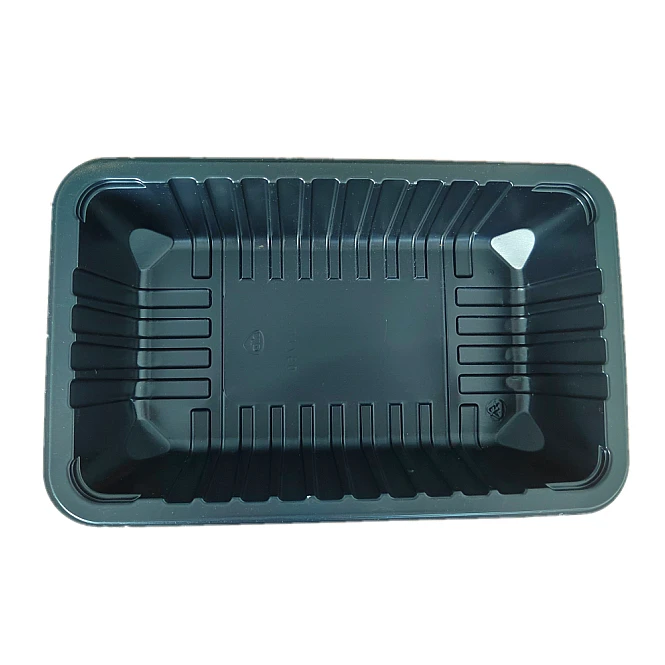 1000g Disposable Blister Sealable Plastic Rectangular Black MAP Fresh Frozen Meat Tray Packaging with Absorbent Pads