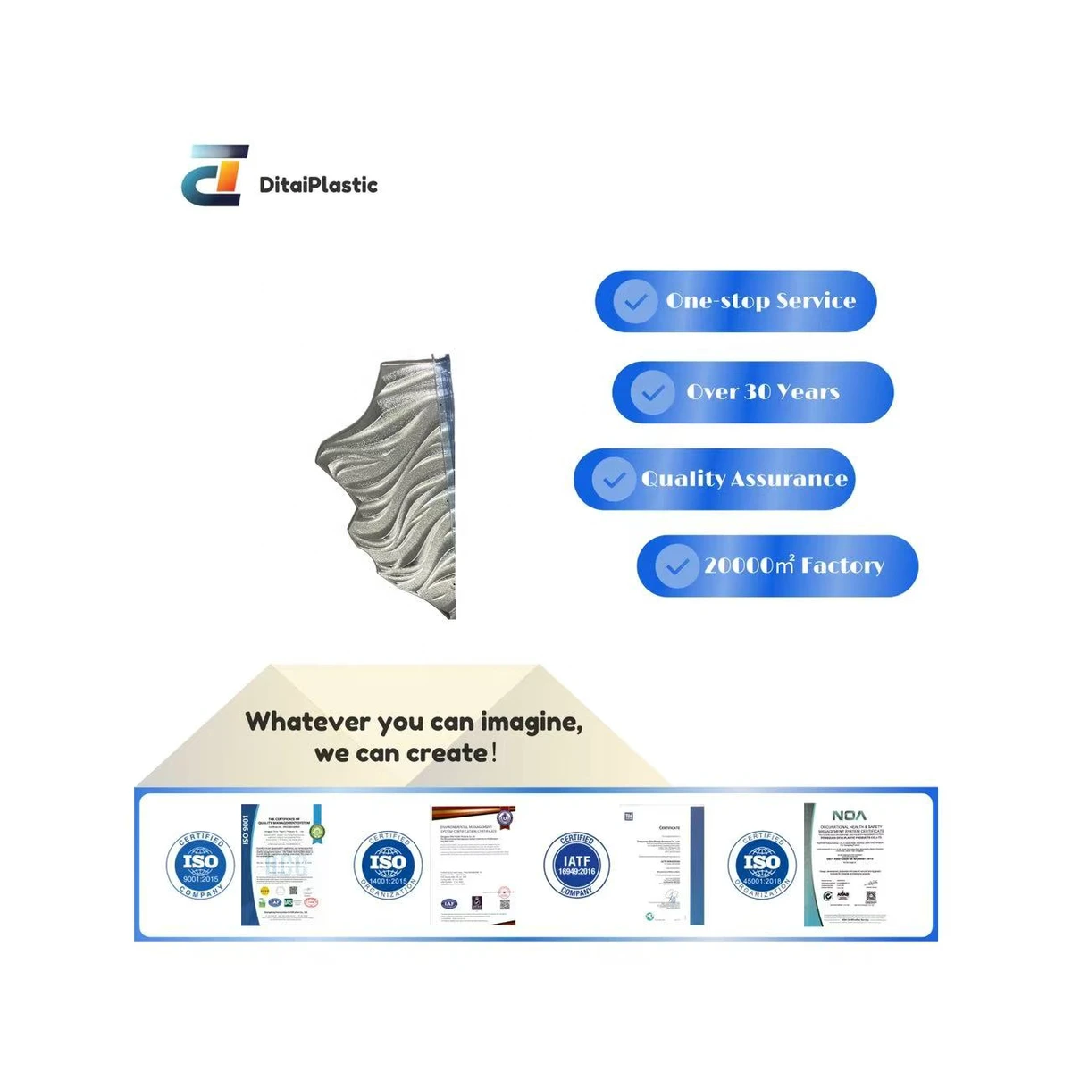 Custom Silver Plastic Vacuum Formed Component for Decorative Panel with Textured Wave Design