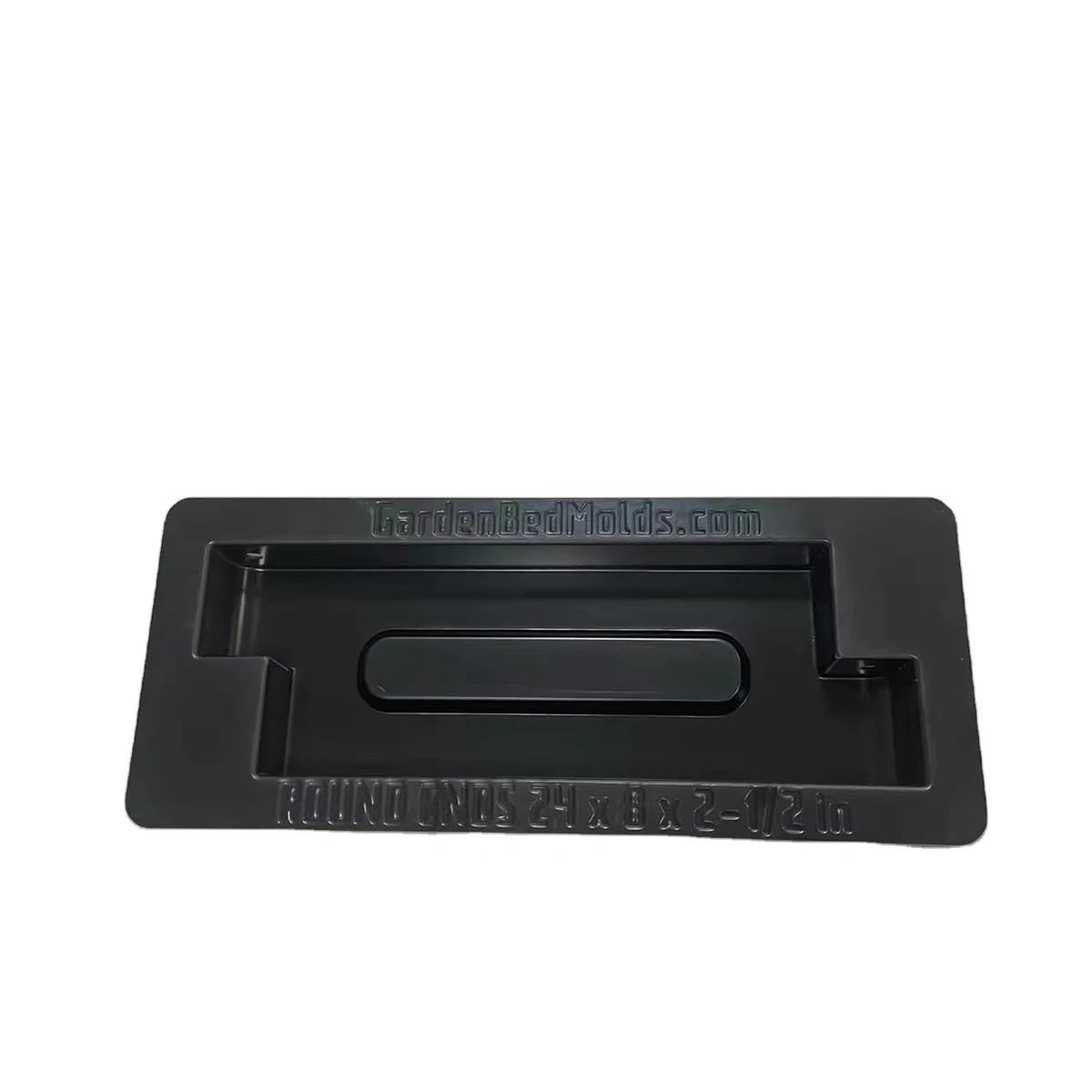 Custom Black Plastic Vacuum Formed Component for Garden Bed Mold with Branded Embossed Text