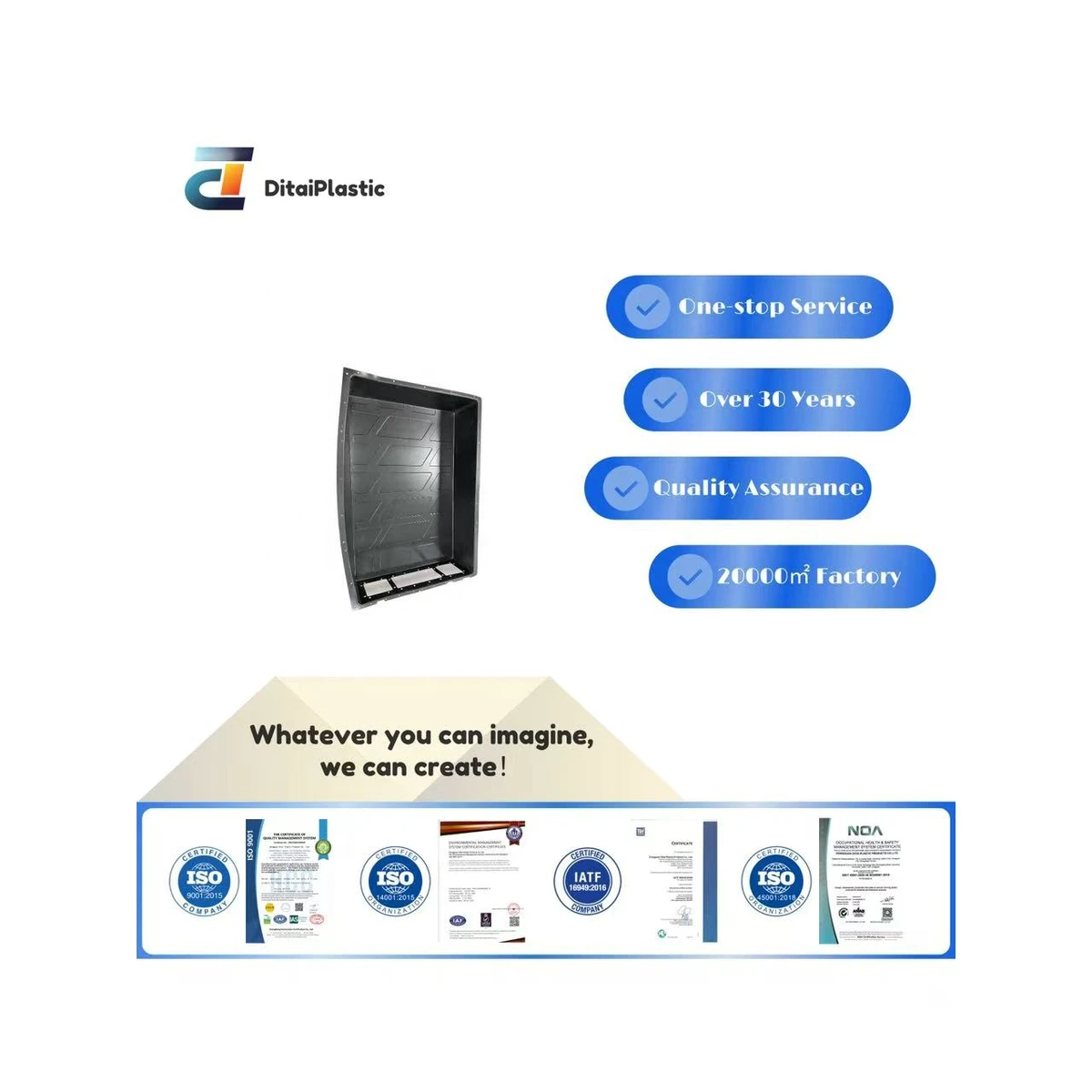 Custom Black Plastic Vacuum Formed Component for Industrial Storage Bin Part with Reinforced Pattern Design