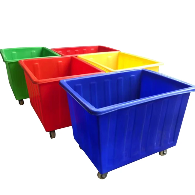 Plastic Mobile Used Hotel Luggage Cart Laundry Trolley on Wheels with Lid