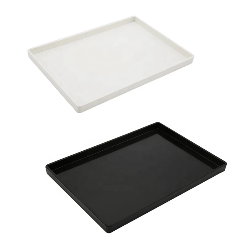 Straight Edge White Plastic Serving Melamine Tray Stackable Thicken Melamine Tray for Restaurant Household Hotel