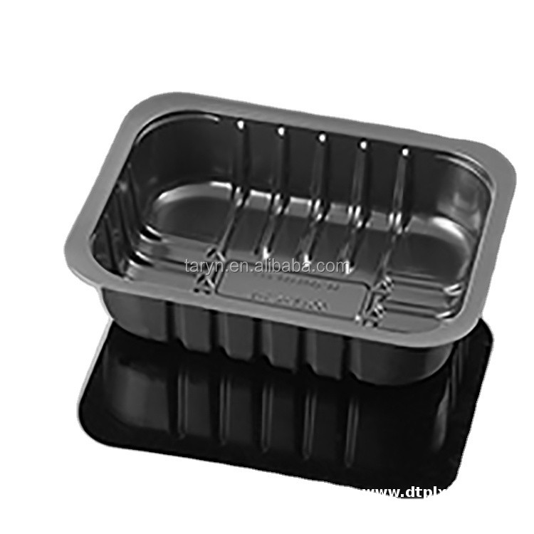 Customized Disposable Biodegradable Rectangular MAP Food Grade Plastic Trays Black Wholesale CPET Material Blister Process