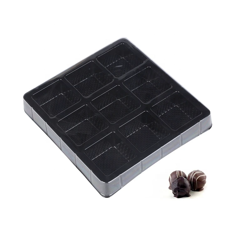 Square Shape Blister Plastic Black Chocolate Tray With Lid