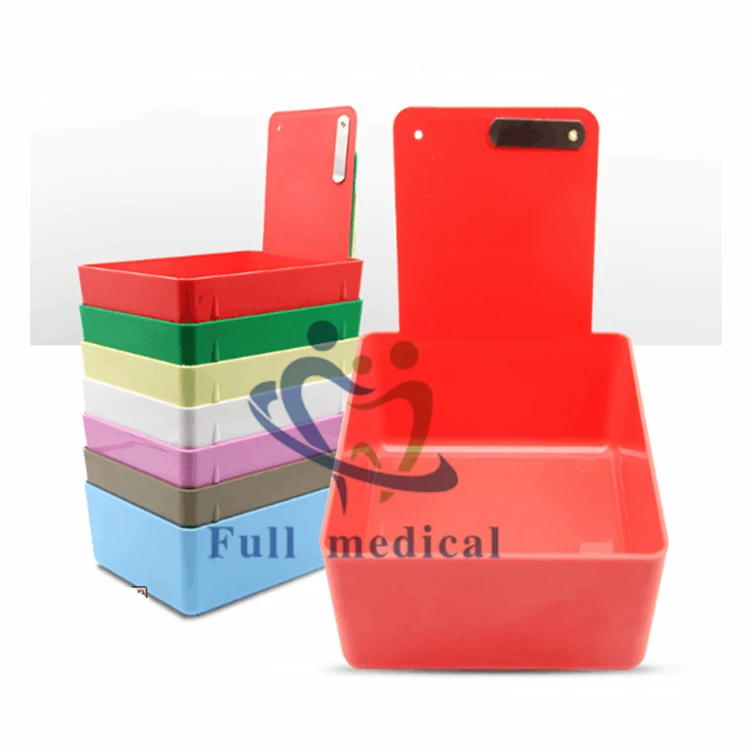8 Colors Dental Lab Tools Dental Plastic Work Boxes Colorful Dental Work Pans With Clip Holder