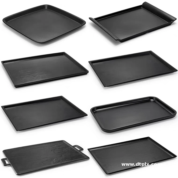 13 Inch Black Melamine Tray Rectangle Tea Cup Serving Melamine Tray