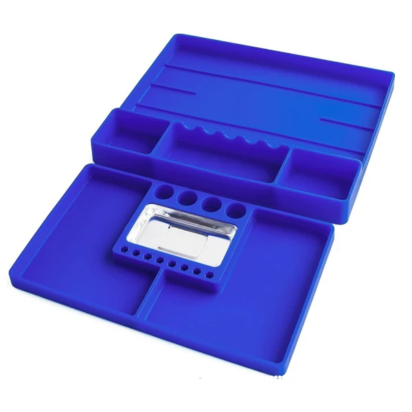 Hot Sales Premium Single Silicone Tool Tray with Stainless Steel Tray Silicone Tool Parts Storage
