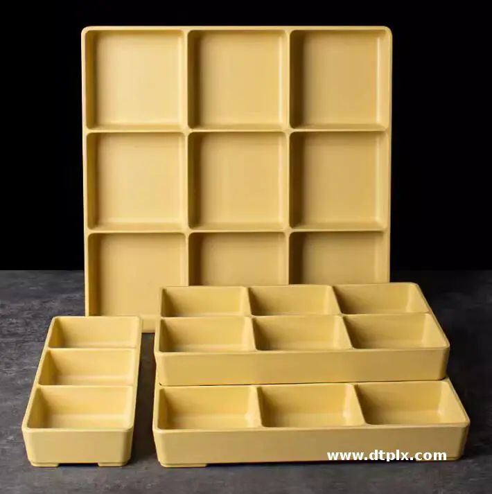 Melamine 9 Grid Wooden Color Divided Snacks Candies Plate Plastic Compartment Appetizer Serving Dishes Party Plates