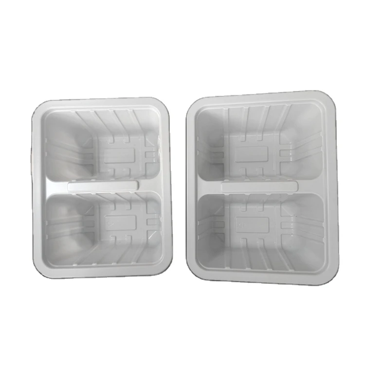2 Compartment Divided Blister PP Plastic Food Packaging Storage Tray Rectangle Shape Ready to Meals Tray for Burgers