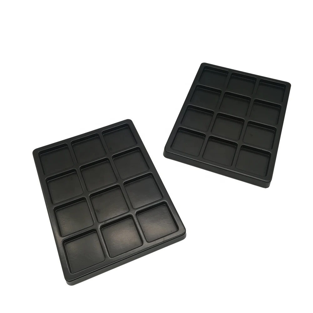 12 Cavity Plastic PS Black Inserts Chocolate Tray
