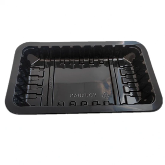 Wholesale 2014 Disposable Black Rectangular Fresh Frozen Meat Tray Blister Sealable PP Plastic with MAP Customized Size