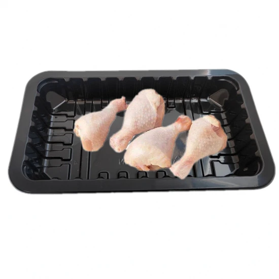 Customized Disposable Rectangular Fresh Meat Tray Black PP Polystyrene Thermoformed Blister Trays Sealable for Storage
