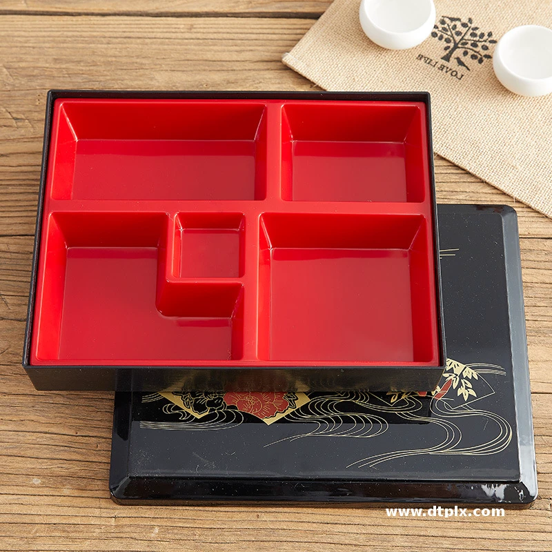 Melamine 5 Compartments 27*21cm Food Storage Containers Traditional Japanese Restaurant Sushi Bento Lunch Box