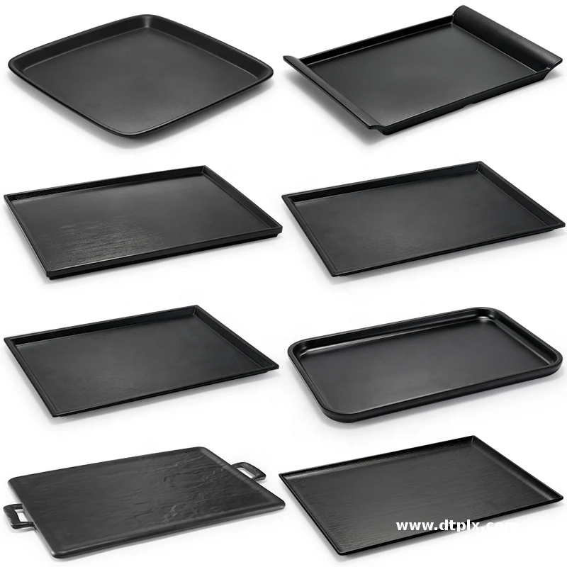 Good Sale Melamine Black Rectangle Serving Tray Barbecue Plastic Food Tray