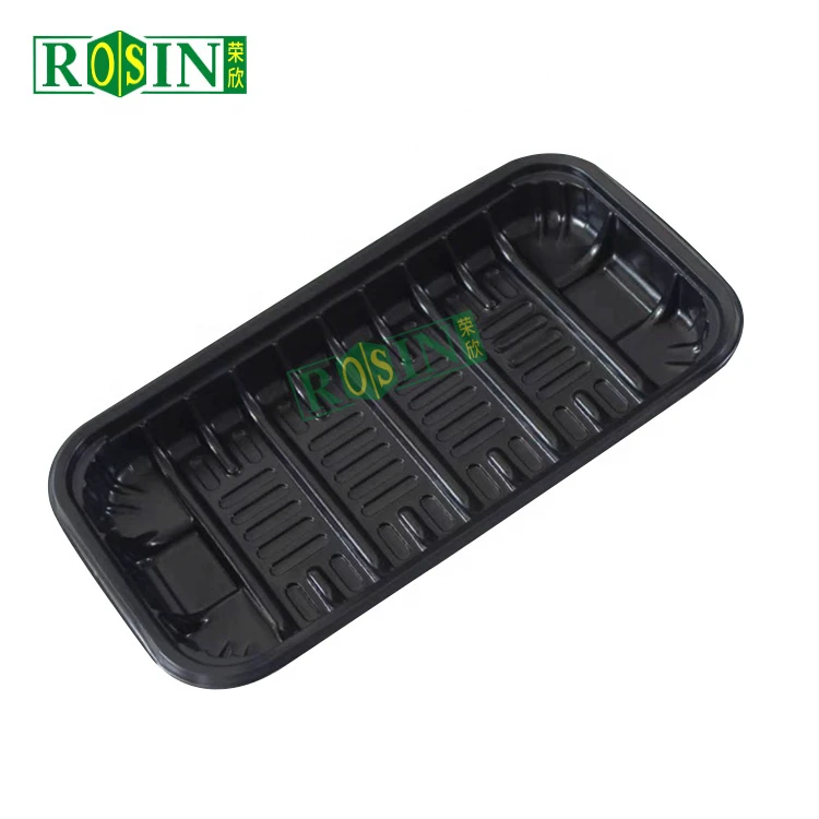 Custom Supermarket Disposable Meat Poultry Frozen Food Tray Black PET Foam Plastic Food Sealed Tray