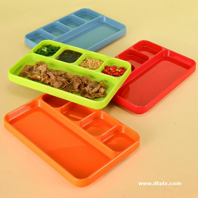 Whole Sale Food Colored 100% Melamine Plates Dishes Melamine Hotel Restaurant 5compartments Divided Serving Tray