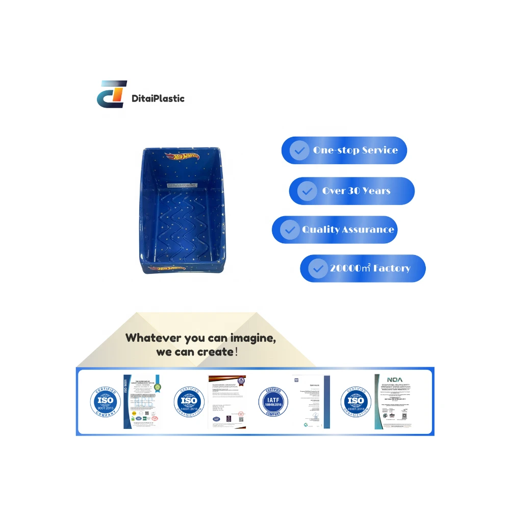 Custom Blue Plastic Vacuum Formed Component for Branded Storage Bin with Pattern Design