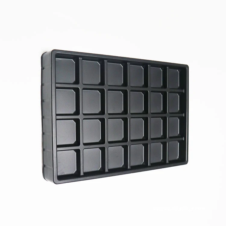 Custom Disposable 24 Compartment 0.7mm Black PS Plastic Vacuum Forming Chocolate Trays Insert for Chocolate Boxes