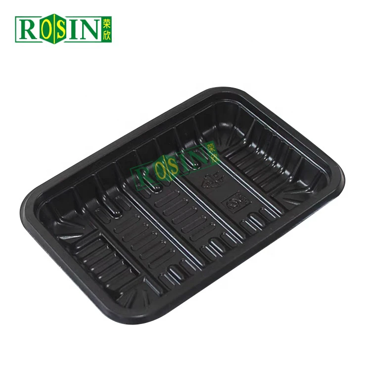 Customizable Disposable Black Plastic Supermarket Packaging Fruit Vegetable Meat Food Tray
