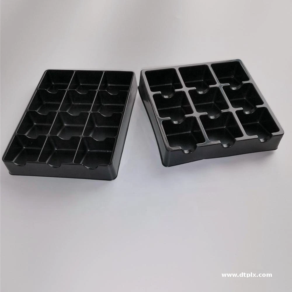 R-PET/PVC Customized Chocolate Insert Tray PET  Blister Container Packaging Plastic Trays Black PET Chocolate Blister Tray