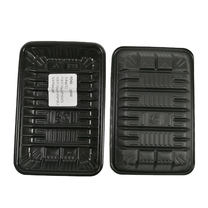 Wholesale  Black Square Take Out Food Plates Microwaveable Disposable Black Takeout Plates Plastic Tray