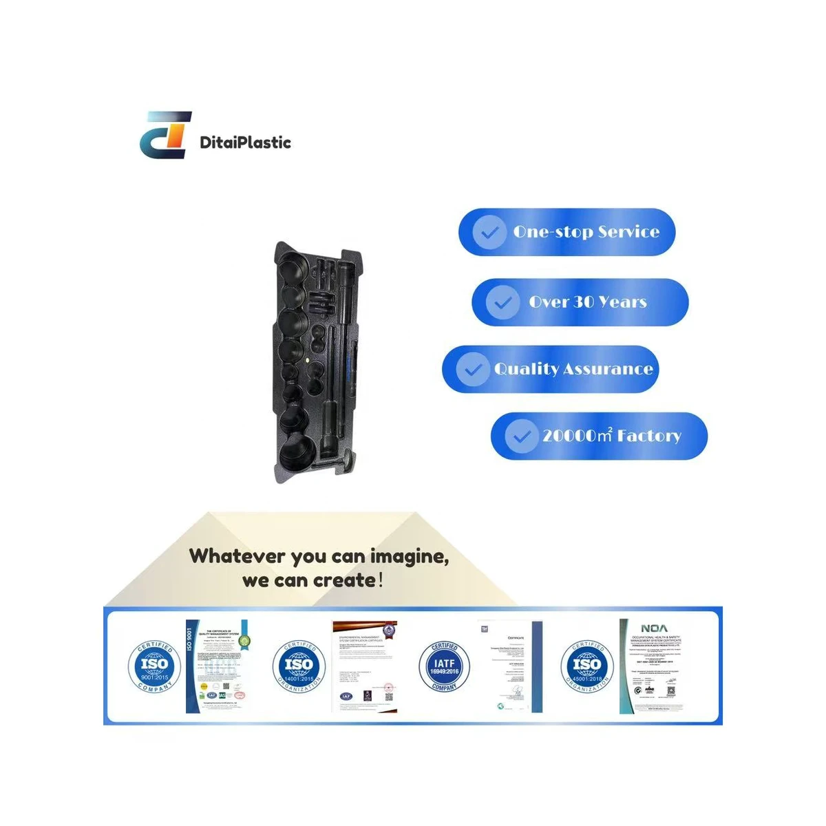 Custom Black Plastic Vacuum Formed Component for Industrial Tool Organizer Tray Part with Customized Cavity Design
